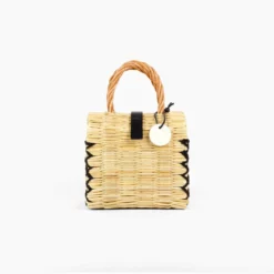Toino Abel Natural Handwoven Reed Bag With Black Stitching Bags & Baskets