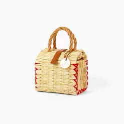 Toino Abel Natural Handwoven Reed Bag With Red Stitching