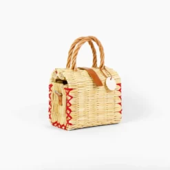 Toino Abel Natural Handwoven Reed Bag With Red Stitching