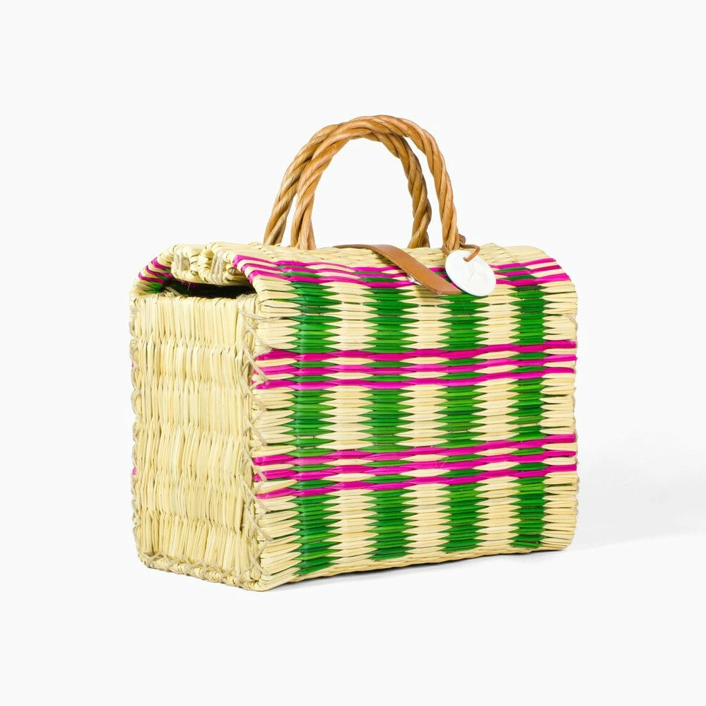 Toino Abel Green And Pink Handwoven Reed Bag 3 Toino Abel Green And Pink Handwoven Reed Bag