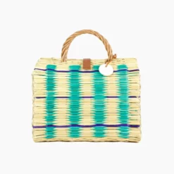 Toino Abel Natural/Blue Stripe Handwoven Reed Bag