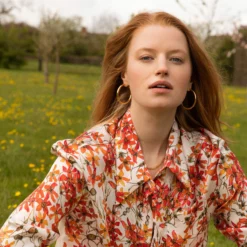 Bertioli By Thyme Silkwear Silk Shirt In Wild Rose With Stripe