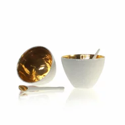 Thyme Ceramics Small Ceramic Gold Bowl With Spoon 7 Thyme Ceramics Small Ceramic Gold Bowl With Spoon