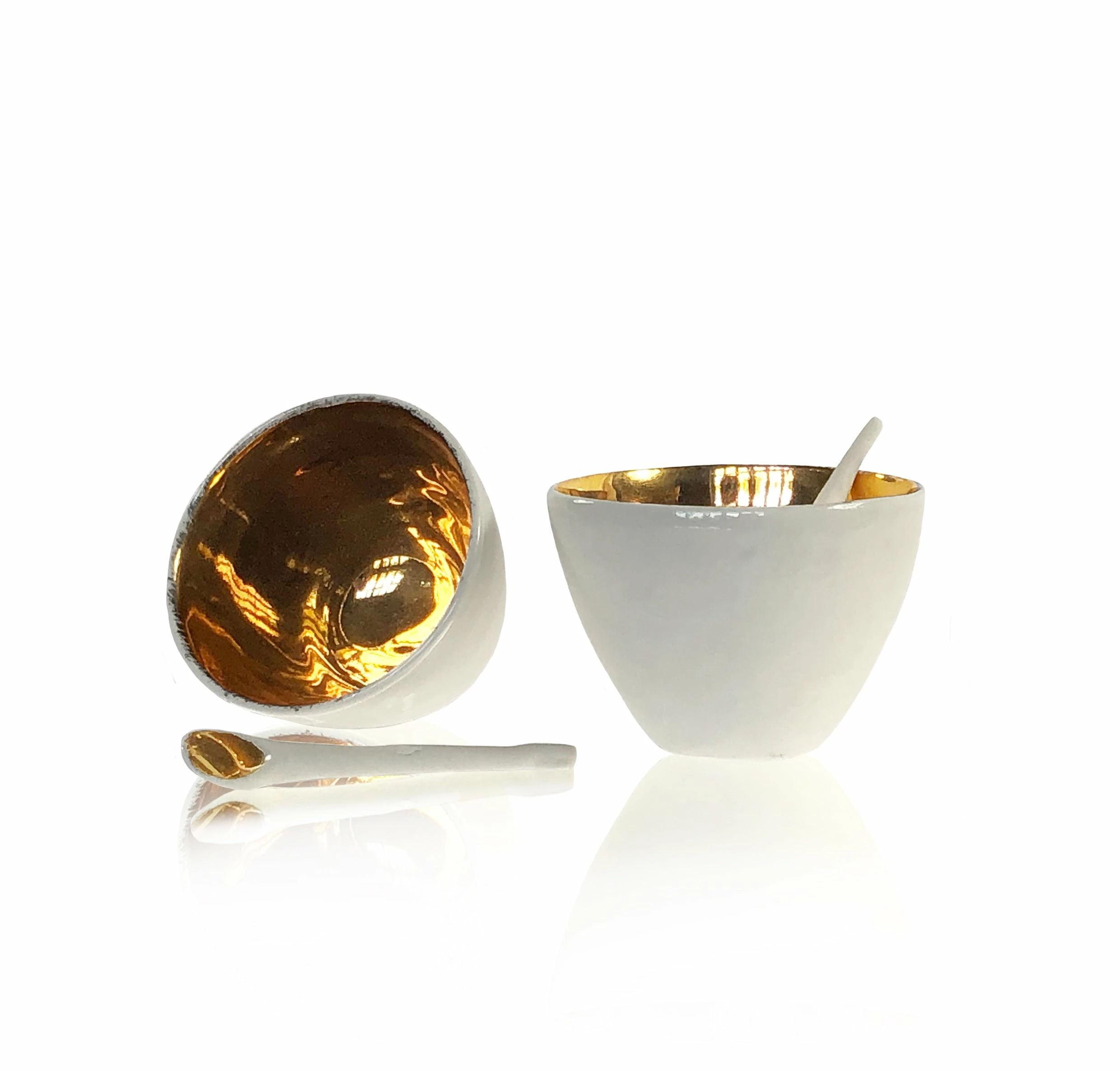 Thyme Ceramics Small Ceramic Gold Bowl With Spoon 5 Thyme Ceramics Small Ceramic Gold Bowl With Spoon