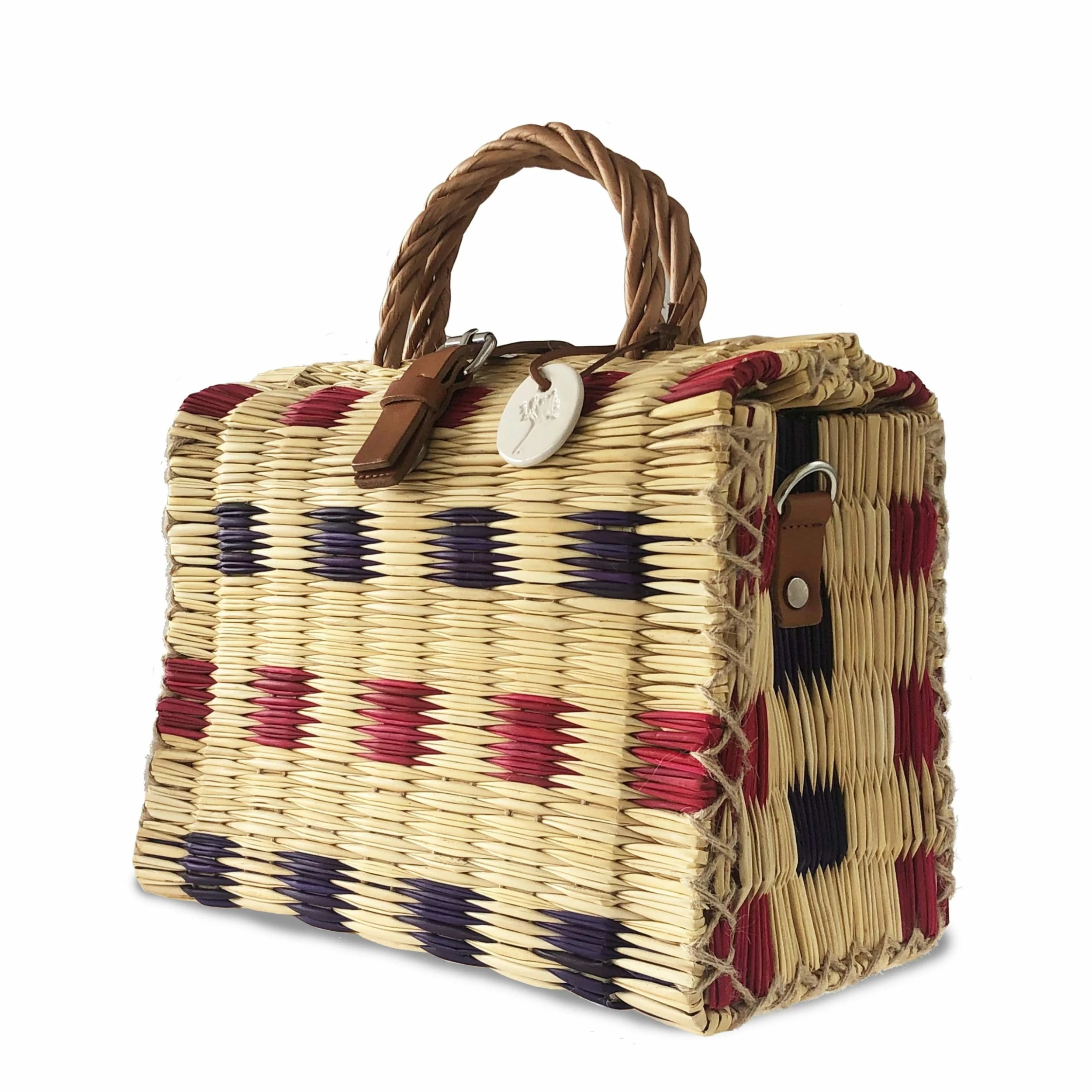 Toino Abel Blue & Red Handwoven Reed Bag 4 Toino Abel Blue & Red Handwoven Reed Bag