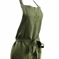 Bertioli By Thyme Aprons Dark Green Embroidered Linen Apron