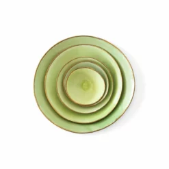 Thyme Hand Made Bowl With Gold Rim In Green Ceramics