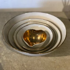 Thyme Hand Made Bowl With Gold Rim In White 13 Thyme Hand Made Bowl With Gold Rim In White