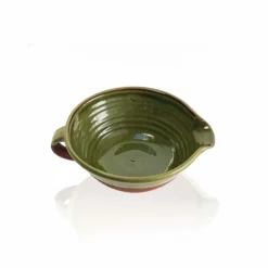 Thyme Small Lipped Farmhouse Bowl With Handle In Green Ceramics