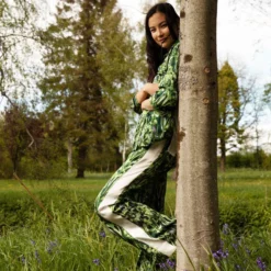 Bertioli By Thyme Silk Trousers In Rivermint With Stripe