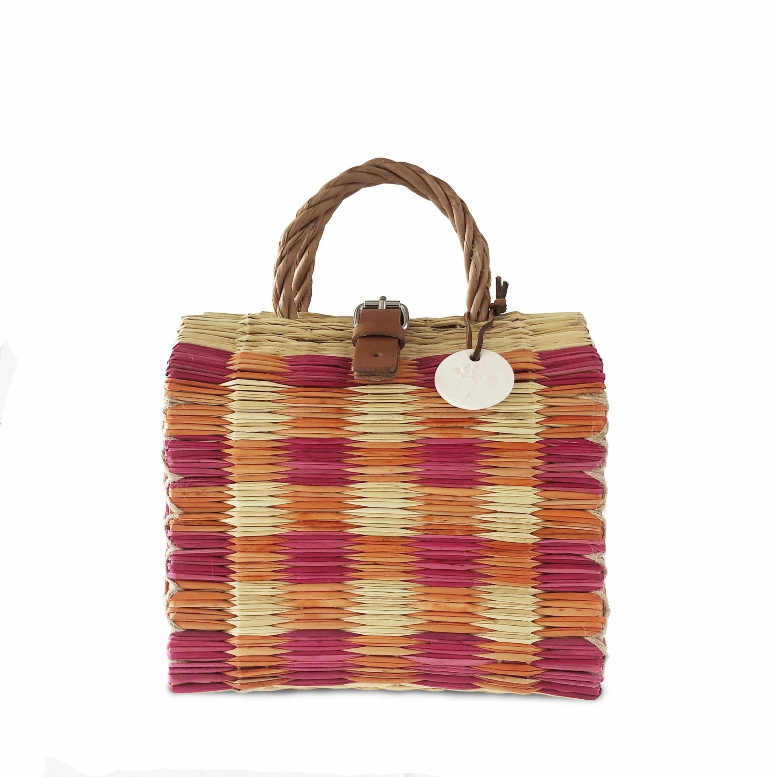 Toino Abel Bags & Baskets Pink & Orange Handwoven Reed Bag 3 Toino Abel Bags & Baskets Pink & Orange Handwoven Reed Bag
