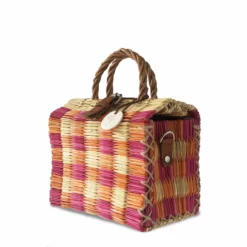 Toino Abel Bags & Baskets Pink & Orange Handwoven Reed Bag