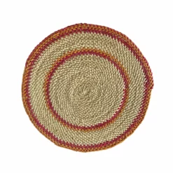 Mmaa Social Pink/Orange & Neutral Hand Woven Straw Placemat Placemats