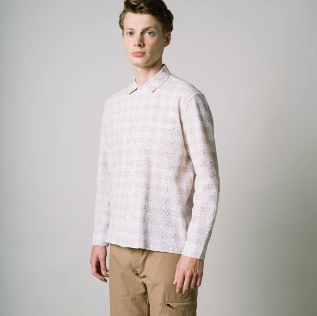 Kestin Tain Seersucker Shirt In White/Dark Tan Menswear 4 Kestin Tain Seersucker Shirt In White/Dark Tan Menswear