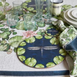 Bertioli By Thyme Table Linens Pre-Order Dragonfly And Waterlily Table Cloth
