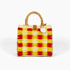 Toino Abel Gabriella Yellow/Red Handwoven Reed Bag