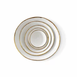 Thyme Hand Made Bowl With Gold Rim In White