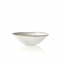 Thyme Hand Made Bowl With Gold Rim In White 10 Thyme Hand Made Bowl With Gold Rim In White