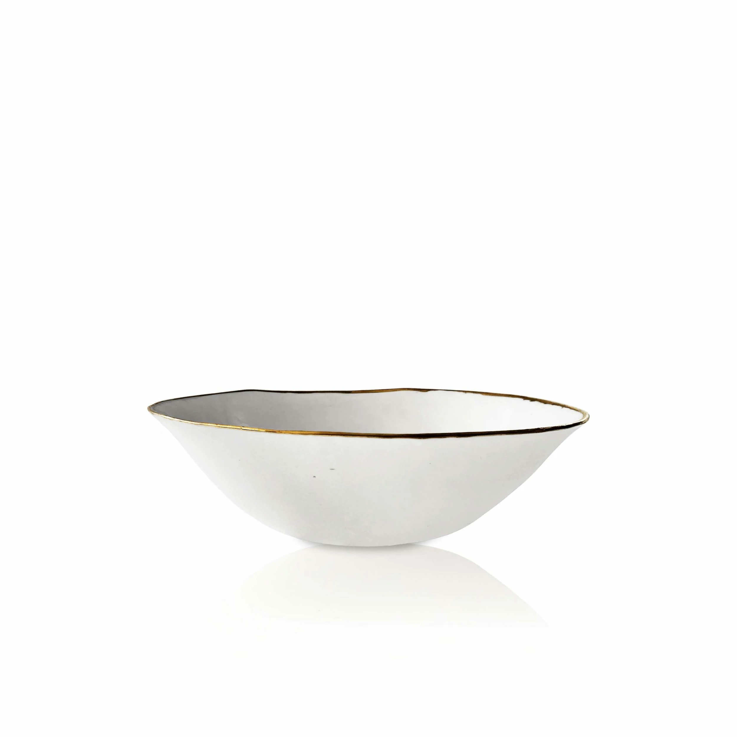 Thyme Hand Made Bowl With Gold Rim In White 5 Thyme Hand Made Bowl With Gold Rim In White