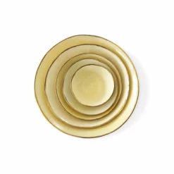 Thyme Hand Made Bowl With Gold Rim In Yellow Ceramics