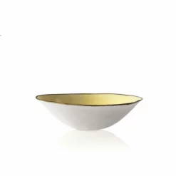 Thyme Hand Made Bowl With Gold Rim In Yellow Ceramics